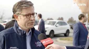 House Speaker Mike Johnson speaks with EWTN News in Bethlehem, Pennsylvania on Election Day, Nov. 5, 2024.