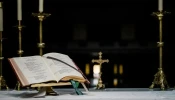 Lectionary on altar table at Mass