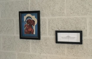 A pieta painting, "Mama," by artist Kelly Latimore, has been displayed outside the law school chapel at The Catholic University of America since February 2021. It was stolen on Nov. 23, 2021. The Catholic University of America