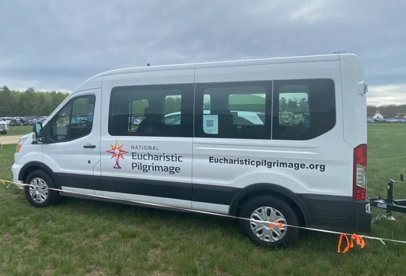 Small white vans dubbed "monstrance mobiles" are being used for the National Eucharistic Pilgrimage. They are just big enough for some of the "perpetual pilgrims" and a pedestal upon which Christ in the monstrance can be placed.?w=200&h=150