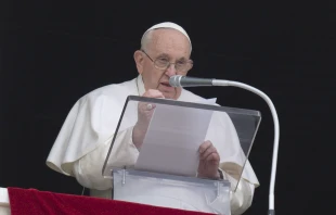 Pope Francis speaks during his Angelus address on March 19, 2023. Vatican Media