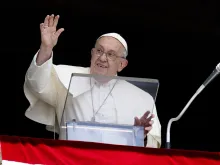 Pope Francis addresses pilgrims in St. Peter's Square for the Sunday Angelus, July 28, 2024.