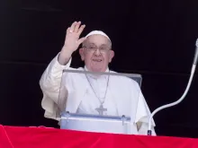 Pope Francis greets the faithful gathered in St. Peter's Square on Aug. 25, 2024.