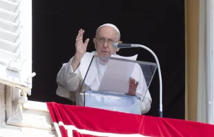 Pope Francis speaks to the crowd assembled in St. Peter's Square on Aug. 15, 2023, for the recitation of the Angelus on the solemnity of the Assumption of the Blessed Virgin Mary. Vatican Media