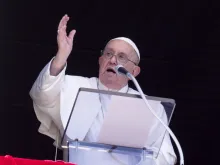 Pope Francis addresses the crowd gathered in St. Peter's Square for his Angelus address on Aug. 25, 2024.