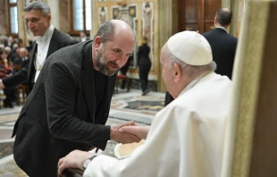 Pope Francis met with members of a film foundation established by the Italian bishops’ conference on Feb. 20, 2023. Vatican Media