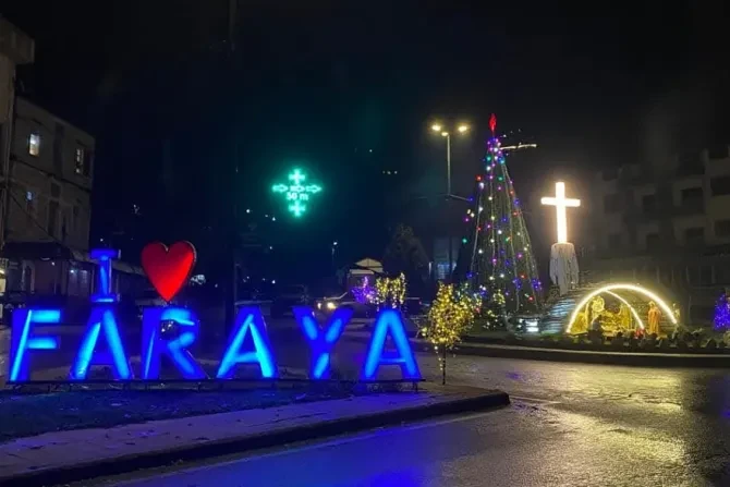 Christmas tree and Nativity scene in Faraya's Public Square, a town in the Keserwan District of Mount Lebanon, in November 2024.?w=200&h=150