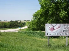 A pro-life sign is seen on a roadside in Agnew, Nebraska, on May 14, 2024.