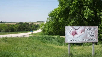 A pro-life sign is seen on a roadside in Agnew, Nebraska, on May 14, 2024.