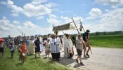 The National Eucharistic Pilgrimage passes southwest of Omaha, Nebraska, on June 21, 2024.