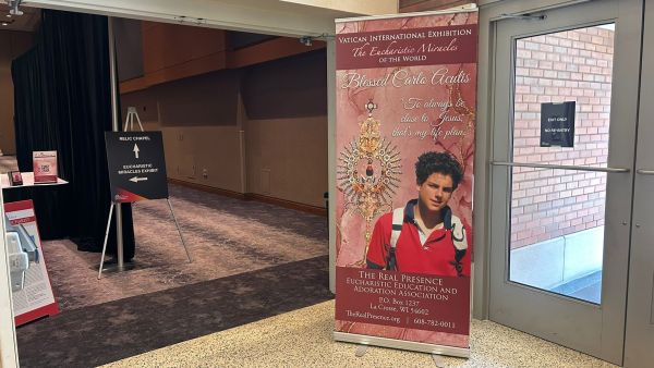 The Eucharistic Miracles Exhibit at the 2024 National Eucharistic Congress in Indianapolis. Credit: Ursula Murua/EWTN News