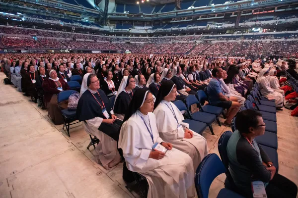 Religious sisters attend the National Eucharistic Congress at Lucas Oil Stadium in Indianapolis on July 18, 2024. Credit: Jeffrey Bruno