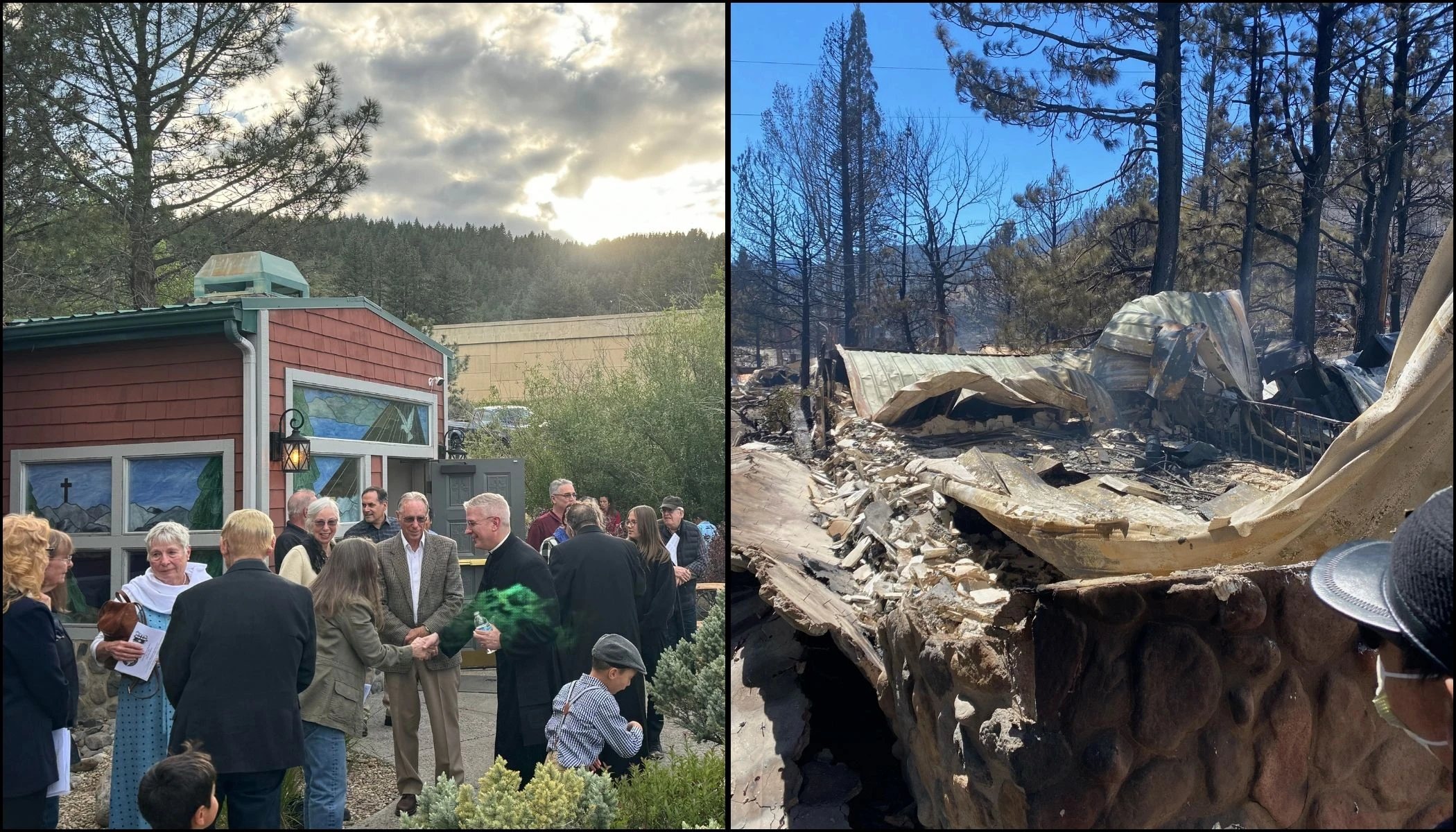 The Holy Spirit Catholic Mission in Washoe Valley, Nevada, before (left) and after a rampant wildfire destroyed the church on Saturday, Sept. 7, 2024.?w=200&h=150