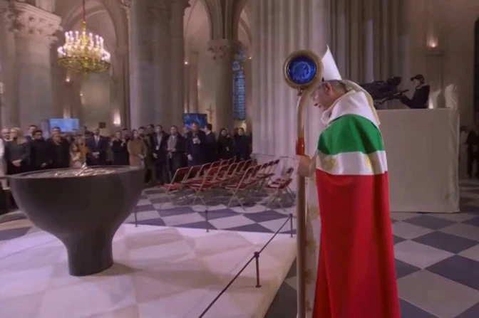 Archbishop Laurent Ulrich presides at the first Mass in the reopened Cathedral of Notre Dame on Dec. 8, 2024.?w=200&h=150