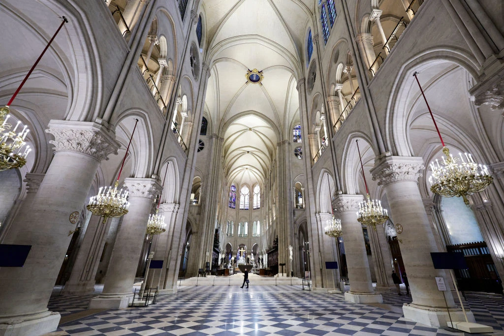 The nave of Notre-Dame de Paris Cathedral on Nov. 29, 2024. The cathedral is set to reopen with a planned weekend of ceremonies on Dec. 7–8, 2024, five years after the 2019 fire that ravaged the world heritage landmark and toppled its spire.?w=200&h=150