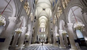 The nave of Notre-Dame de Paris Cathedral on Nov. 29, 2024. The cathedral is set to reopen with a planned weekend of ceremonies on Dec. 7–8, 2024, five years after the 2019 fire that ravaged the world heritage landmark and toppled its spire.