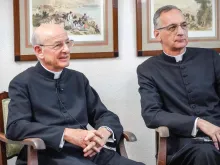 Monsignor Fernando Ocáriz (left) during a meeting in Portugal on Oct. 9, 2023.