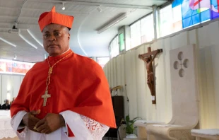 Cardinal Peter Ebere Okpaleke, bishop of the southern Nigerian diocese of Ekwulobia, pictured as he took possession of his titular church in Rome on Feb. 5, 2023. Credit: Daniel Ibanez/CNA