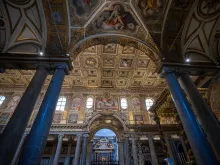 A reenactment of the miracle of snow is celebrated with white flower petals falling from the ceiling at the Basilica of St. Mary Major in Rome on Aug. 5, 2024.