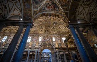 A reenactment of the miracle of snow is celebrated with white flower petals falling from the ceiling at the Basilica of St. Mary Major in Rome on Aug. 5, 2024. Credit: Daniel Ibañez/CNA