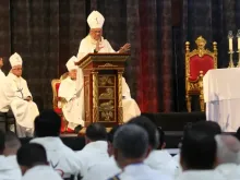 Archbishop of Santo Domingo Francisco Ozoria delivering his homily Tuesday at the International Eucharistic Congress in Quito, Ecuador.