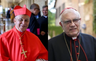 Venezuelan cardinals Diego Padrón and Baltazar Porras. Credit: Antonio Masiello/Getty Images; Credit: Daniel Ibañez/CNA