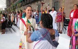 Among the various ceremonies at the inauguration of the first female Mexican president, Claudia Scheinbaum, in the capital city’s Constitution Plaza — commonly known as Zócalo — a group of Indigenous women performed a “sacred ceremony.” Credit: Courtesy of Government of Mexico