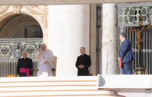 Pope Francis at his Wednesday general audience in St. Peter's Square on March 15, 2023 Daniel Ibanez/CNA