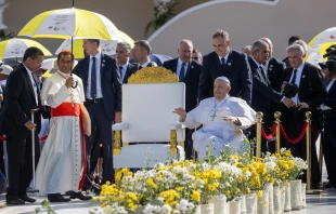 Pope Francis during Mass at the Esplanade of Taci Tolu in Dili, Timor-Leste, Tuesday, Sept. 10, 2024. Credit: Daniel Ibáñez/CNA