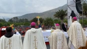 Pilgrims from different parts of the country walked 17 miles to the shrine of St. Teresa of the Andes, where the archbishop of Santiago, Fernando Chomali, offered the Eucharist.