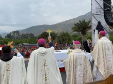 Pilgrims from different parts of the country walked 17 miles to the shrine of St. Teresa of the Andes, where the archbishop of Santiago, Fernando Chomali, offered the Eucharist.