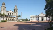 The Metropolitan Cathedral Santiago Apóstol and the National Palace in Managua, Nicaragua