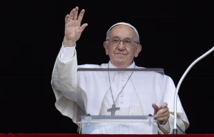 Pope Francis waves to crowds gathered in St. Peter's Square on June 19, 2022, on Corpus Christi Sunday. Vatican Media