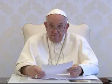 Pope Francis delivers a video message to participants in the 53rd International Eucharistic Congress, taking place in Quito, Ecuador, Sept. 8-15, 2024. The Eucharist teaches us how to have, the pope said in his message recorded at the Vatican, "a profound brotherhood, born of union with God..."