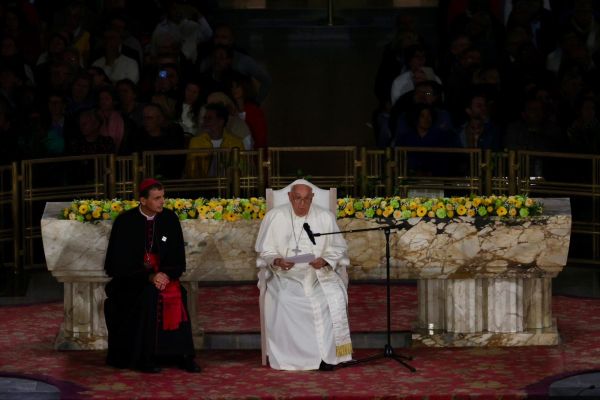 Pope Francis told Belgian bishops on Saturday morning at the National Basilica of the Sacred Heart in Brussels that a “crisis of faith” in the West requires a return to the Gospel. Sept. 28, 2024,. Credit: Daniel Ibáñez/CNA