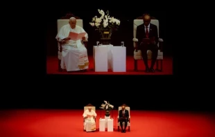 Pope Francis addresses leaders at the National University of Singapore on Thursday, Sept. 12, 2024. Credit: Daniel Ibáñez/CNA