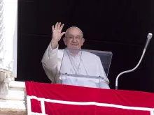 Pope Francis waves to pilgrims at the Vatican during his Sunday Angelus on Aug.18, 2024.