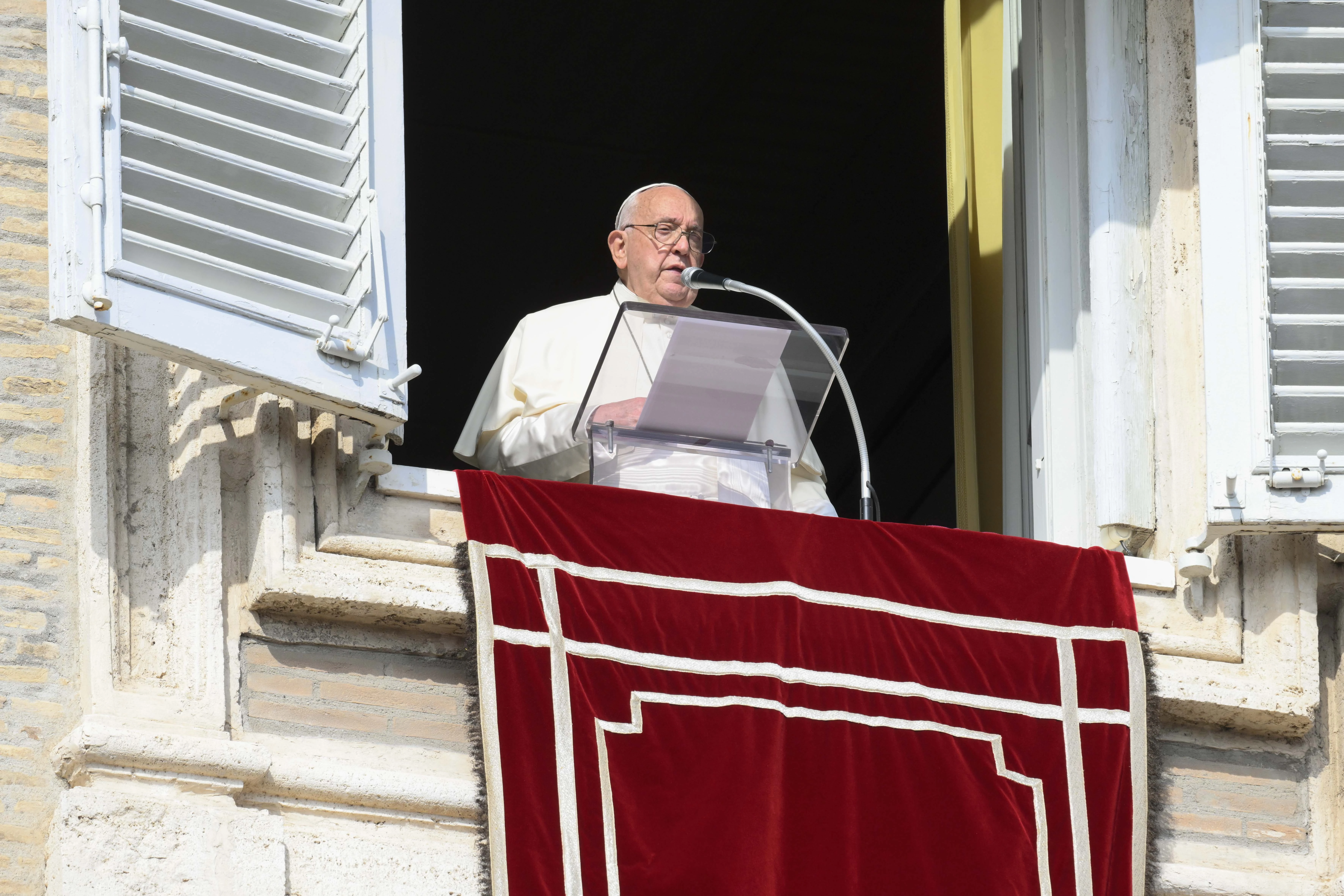 Pope Francis delivers his Sunday Angelus message from a window of the Apostolic Palace overlooking St. Peter’s Square on Oct. 27, 2024.?w=200&h=150