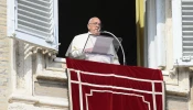 Pope Francis delivers his Sunday Angelus message from a window of the Apostolic Palace overlooking St. Peter’s Square on Oct. 27, 2024.