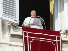 Pope Francis delivers his Sunday Angelus message from a window of the Apostolic Palace overlooking St. Peter’s Square on Oct. 27, 2024.