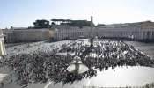 Pilgrims gather throughout a sunny St. Peter’s Square for Pope Francis’ Angelus address on the solemnity of All Saints, Nov. 1, 2024, at the Vatican.