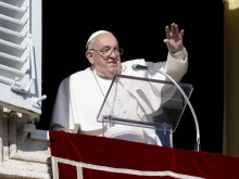 Pope Francis waves to pilgrims gathered in St. Peter’s Square for his Sunday Angelus address on the first Sunday of Advent, Dec. 1, 2024.