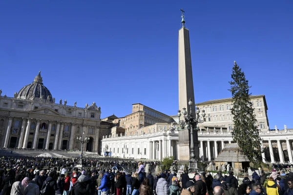 Pilgrims gather in St. Peter’s Square as Pope Francis leads the Angelus prayer and delivers an address from a window in the Apostolic Palace on Dec. 26, 2024, at the Vatican. Credit: Vatican Media