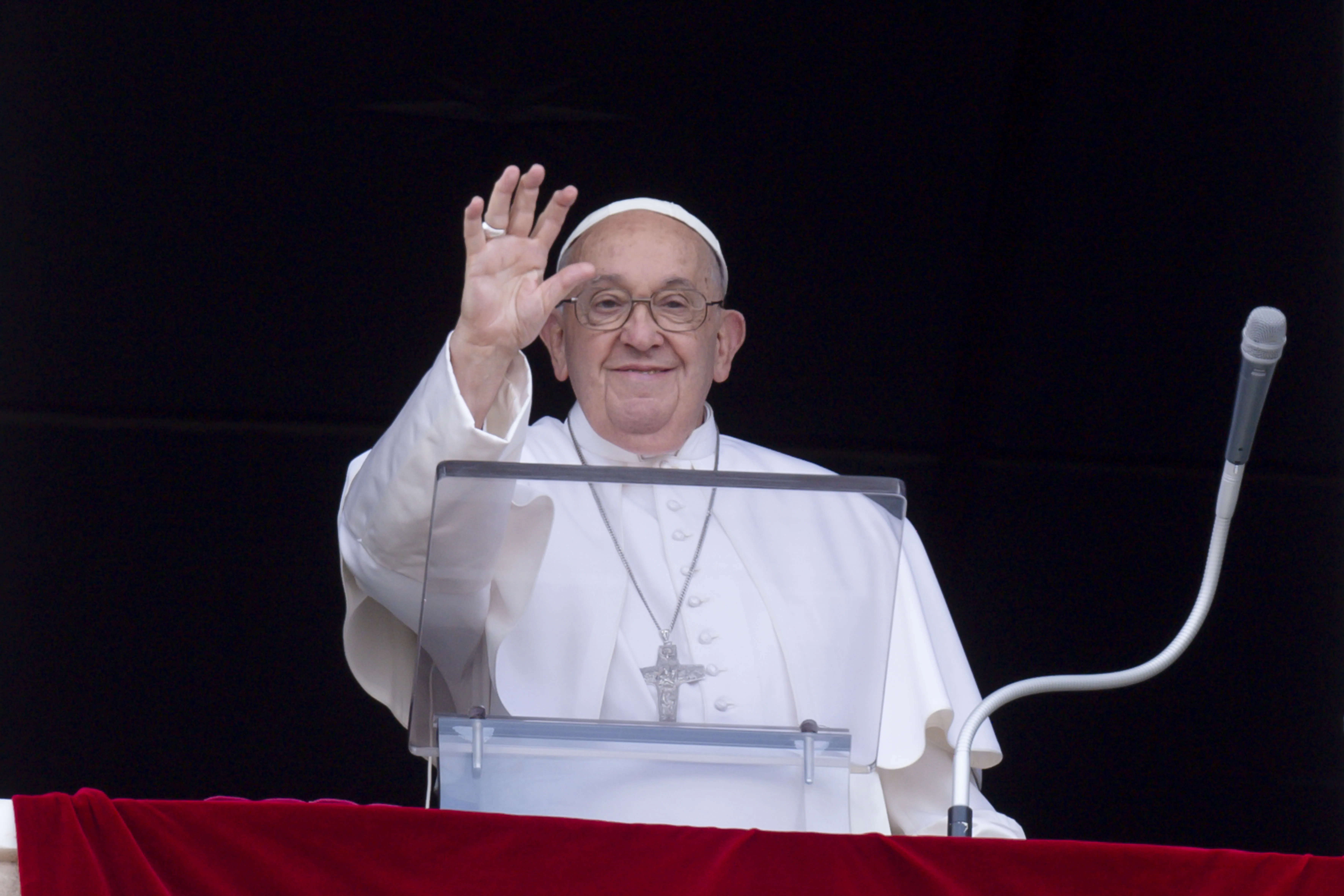 Pope Francis waves to pilgrims gathered in St. Peter’s Square for his Angelus address on Sunday, June 16, 2024.?w=200&h=150