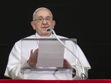 Pope Francis delivers a message to pilgrims gathered in St. Peter’s Square for his Sunday Angelus on June 23, 2024, at the Vatican.