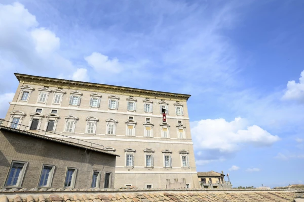 Pope Francis delivers his Sunday Angelus message from a window of the Apostolic Palace overlooking St. Peter’s Square on Oct. 27, 2024. Credit: Vatican Media