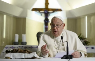 Pope Francis leads the Angelus prayer and gives an address from the chapel of Casa Santa Marta on Sunday, Dec. 22, 2024, at the Vatican. The pope delivered his marks indoors due to the intense cold, combined with cold symptoms that have manifested in recent days, the Holy See Press Office said. Credit: Vatican Media