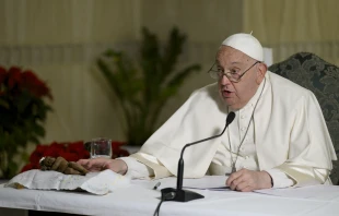 Pope Francis delivers his Angelus address via a video livestream from his Casa Santa Marta residence within the Vatican due to a cold on Sunday, Dec. 22, 2024. Credit: Vatican Media