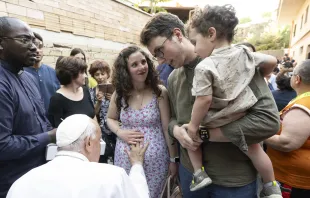 Pope Francis blesses a pregnant woman during a visit with families from St. Bridget of Sweden Parish in Rome’s Palmarola neighborhood on June 6, 2024. Credit: Vatican Media