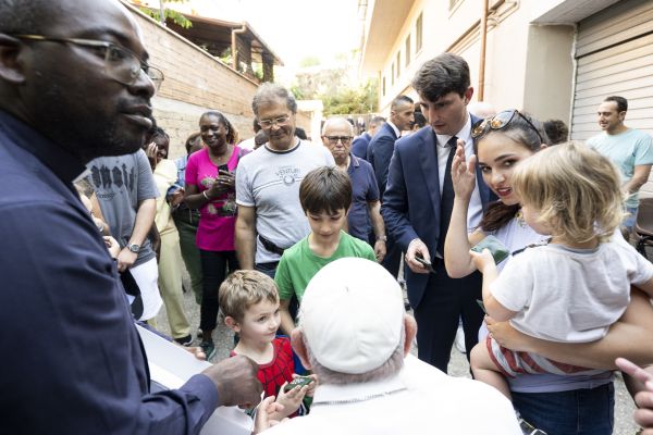Pope Francis visits with families from St. Bridget of Sweden Parish in Rome’s Palmarola neighborhood on June 6, 2024. Credit: Vatican Media